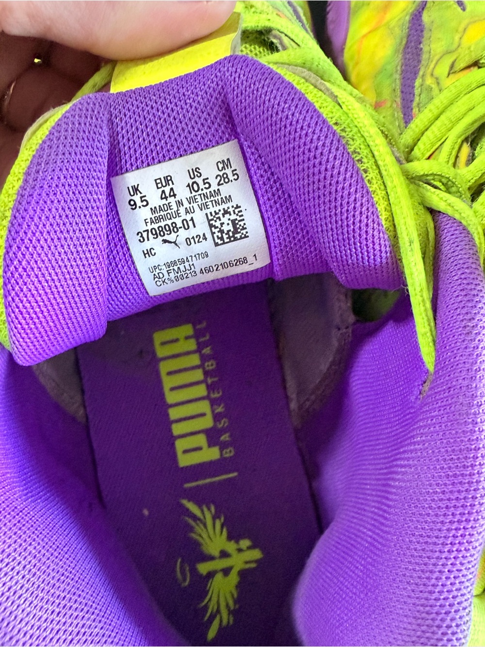 PUMA men’s
 Purple & Neon Green Basketball Shoes